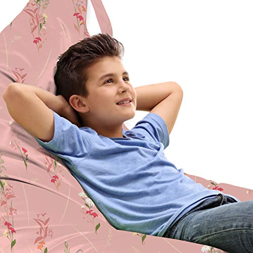 Lunarable Floral Lounger Chair Bag, Romantic and Pastel Colored Meadow Themed Pattern of Leaves Flowers Print, High Capacity Storage with Handle Container, Lounger Size, Blush Green and Cream
