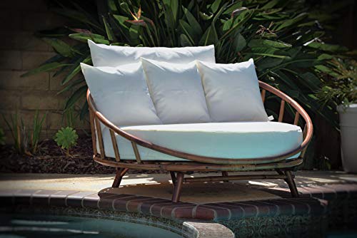 Zew Rattan Daybed Large Accent Sofa Chair Lawn Pool Garden Seating Pillows Bamboo Round Sofabed v.2021, Espresso with White Cushion