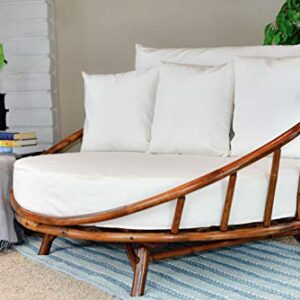 Zew Rattan Daybed Large Accent Sofa Chair Lawn Pool Garden Seating Pillows Bamboo Round Sofabed v.2021, Espresso with White Cushion