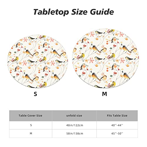 Elastic Edged Round Bird Fitted Table Cloth Cover, Home Decorative Tablecloth for Indoor Outdoor Kitchen Party, Fits 40" - 44" Tables, Small