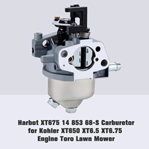 Harbot XT675 14 853 68-S Carburetor with 14 083 15-S Filter for Kohler XT650 XT6.5 XT6.75 6.5hp 6.75hp 149cc Engine Toro 20371 20378 20377 20171 Lawn Mower