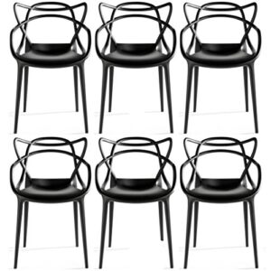 2xhome – set of 6 black dining room chairs – modern contemporary designer designed popular home office work indoor outdoor armchair living family room kitchen