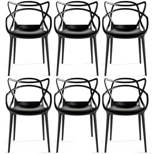 2xhome - Set of 6 Black Dining Room Chairs - Modern Contemporary Designer Designed Popular Home Office Work Indoor Outdoor Armchair Living Family Room Kitchen