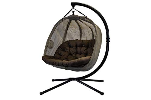 Flower House Hanging Pumpkin Loveseat Chair with Stand (Bark/Espresso)