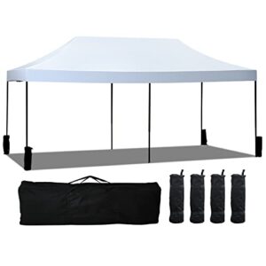 party tent,10×20 canopy tent pop up canopy folding protable ez up canopy sun shade instant gazebo with backpack bag for outdoor, party, wedding, camping, picnics (white)