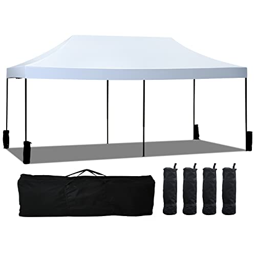 Party Tent,10x20 Canopy Tent Pop Up Canopy Folding Protable Ez up Canopy Sun Shade Instant Gazebo with Backpack Bag for Outdoor, Party, Wedding, Camping, Picnics (White)