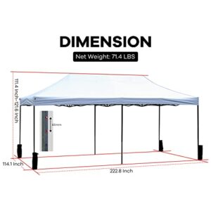 Party Tent,10x20 Canopy Tent Pop Up Canopy Folding Protable Ez up Canopy Sun Shade Instant Gazebo with Backpack Bag for Outdoor, Party, Wedding, Camping, Picnics (White)