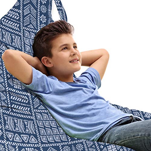 Lunarable Ethnic Lounger Chair Bag, Repeated Geometric Tribal Aztec Native Angular Curved Motifs Pattern, High Capacity Storage with Handle Container, Lounger Size, Dark Sky Blue Pale Mauve