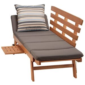 National Outdoor Living Eucalyptus Wood Patio Daybed with Chocolate Brown Cushions and Striped Accent Pillows