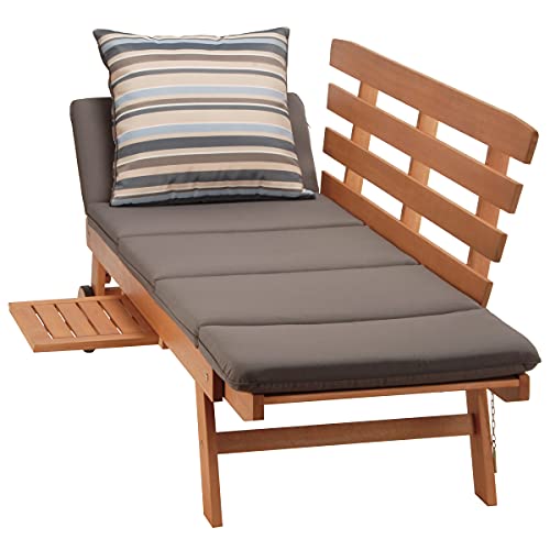 National Outdoor Living Eucalyptus Wood Patio Daybed with Chocolate Brown Cushions and Striped Accent Pillows