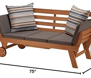 National Outdoor Living Eucalyptus Wood Patio Daybed with Chocolate Brown Cushions and Striped Accent Pillows
