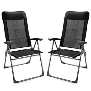giantex set of 2 patio dining chairs, folding patio chairs, outdoor lawn chairs with adjustable backrest and headrest, sling camping chairs, portable armchair for porch poolside garden backyard