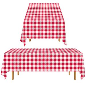 gatherfun 3pcs red white gingham rectangular waterproof tablecloth 54x108inch disposable plastic table cover with gold stamping for easter picnic barbecue kitchen holiday birthday party