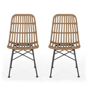 great deal furniture yilia outdoor wicker dining chair (set of 2), light brown and black