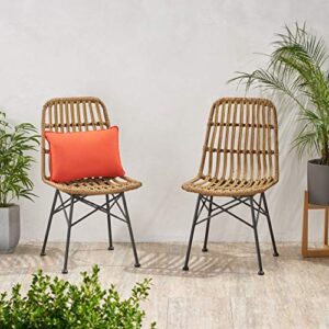 Great Deal Furniture Yilia Outdoor Wicker Dining Chair (Set of 2), Light Brown and Black