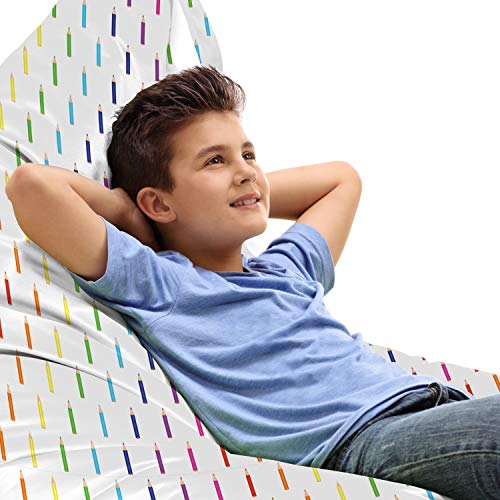 Lunarable Colorful Lounger Chair Bag, Rainbow Colored Isolated Drawing Painting Pens Pattern on Plain Backdrop, High Capacity Storage with Handle Container, Lounger Size, White and Multicolor