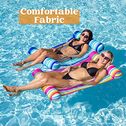 2 Pack Inflatable Pool Float Hammock, Multi Purpose Swimming Pool Hammock, Water Hammock Lounges, Pool Accessories (Saddle, Lounge Chair, Hammock, Drifter) for Pool, Beach, Outdoor