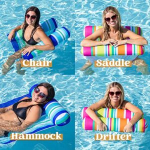2 Pack Inflatable Pool Float Hammock, Multi Purpose Swimming Pool Hammock, Water Hammock Lounges, Pool Accessories (Saddle, Lounge Chair, Hammock, Drifter) for Pool, Beach, Outdoor
