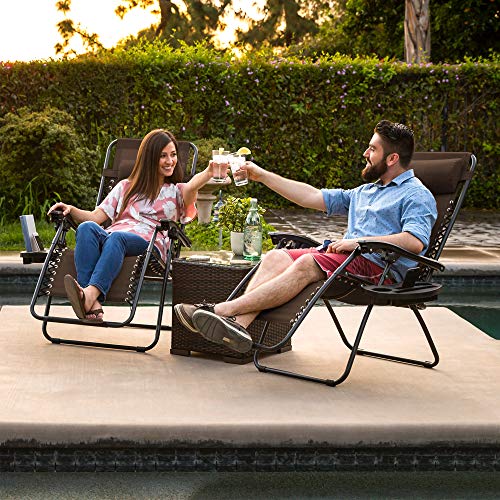 Best Choice Products Set of 2 Adjustable Zero Gravity Lounge Chair Recliners for Patio, Pool w/ Cup Holders - Brown