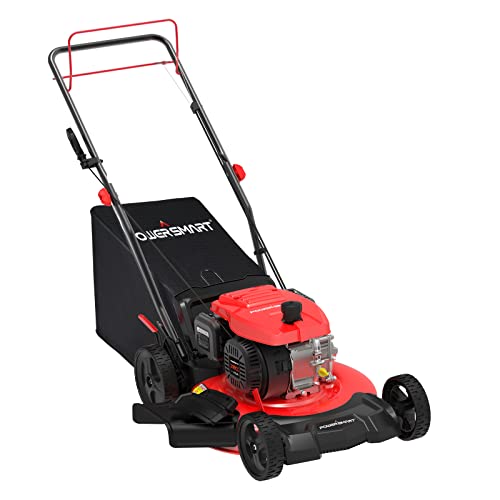 PowerSmart Gas Powered Push Lawn Mower 21 Inch 209 CC Engine, 3 in 1 Bag, Side Discharge, and Mulching Capabilities, DB2321PH Red