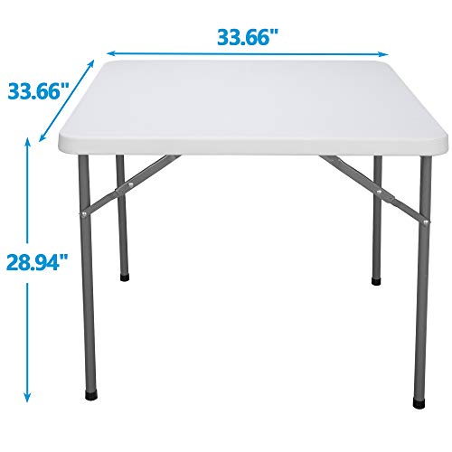 ZenStyle 3 ft Indoor Outdoor Heavy Duty Portable Plastic Folding Table, Square Card Table Utility Table Game Table for Puzzles Crafting Picnic Camping Dining Party, White