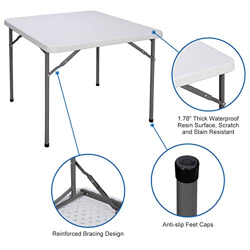 ZenStyle 3 ft Indoor Outdoor Heavy Duty Portable Plastic Folding Table, Square Card Table Utility Table Game Table for Puzzles Crafting Picnic Camping Dining Party, White