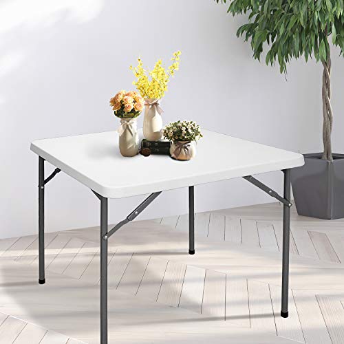 ZenStyle 3 ft Indoor Outdoor Heavy Duty Portable Plastic Folding Table, Square Card Table Utility Table Game Table for Puzzles Crafting Picnic Camping Dining Party, White