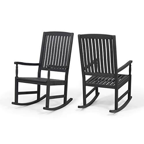 Great Deal Furniture Penny Outdoor Acacia Wood Rocking Chairs (Set of 2), Dark Gray