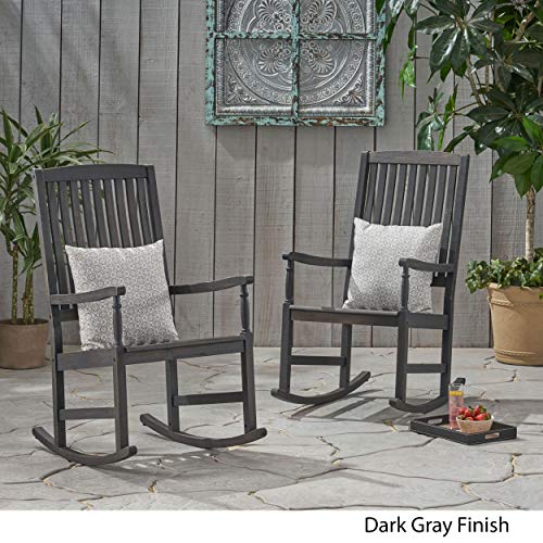 Great Deal Furniture Penny Outdoor Acacia Wood Rocking Chairs (Set of 2), Dark Gray