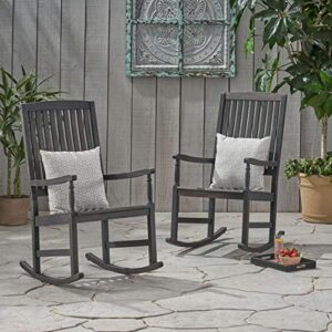 Great Deal Furniture Penny Outdoor Acacia Wood Rocking Chairs (Set of 2), Dark Gray