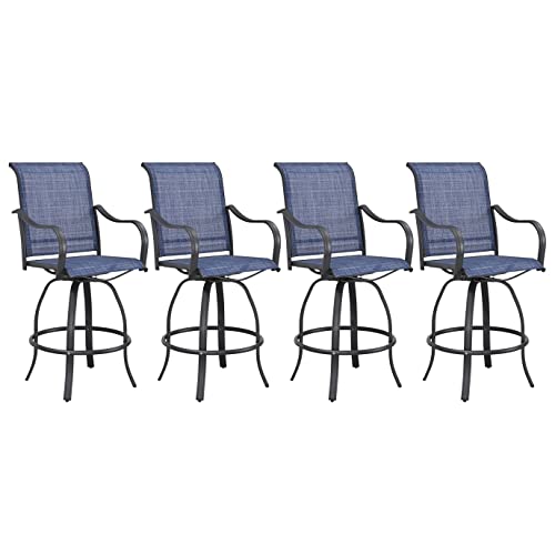 Festival Depot 4Pcs Patio Bistro Set High Back 360°Swivel Chairs with Textilene Fabric and Curved Armrest Bar Height Stools All Weather Metal Outdoor Furniture for Deck Lawn Garden, Blue