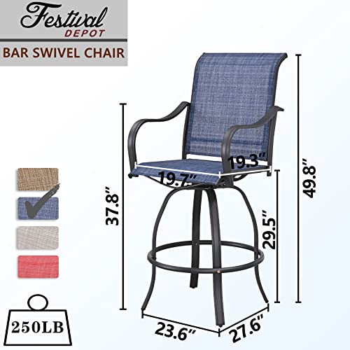 Festival Depot 4Pcs Patio Bistro Set High Back 360°Swivel Chairs with Textilene Fabric and Curved Armrest Bar Height Stools All Weather Metal Outdoor Furniture for Deck Lawn Garden, Blue