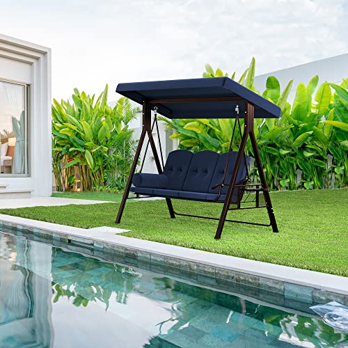 YITAHOME 3-Seat Deluxe Outdoor Porch Swing Large Patio Swing Chair with Weather Resistant Steel Frame, Adjustable Tilt Canopy, Removable Cushions & Pillow Suitable for Garden, Poolside, Balcony(Navy)