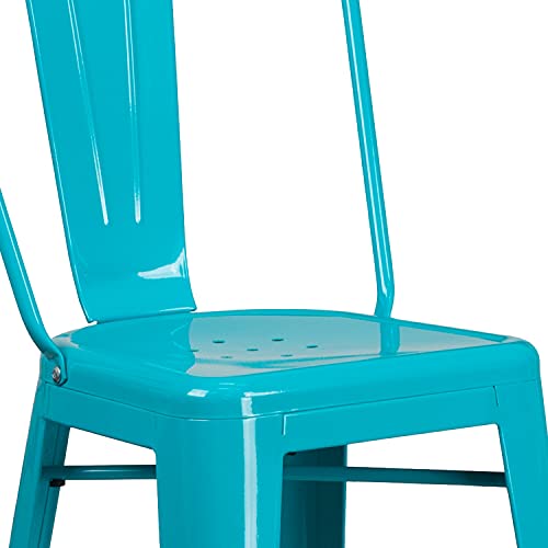 EMMA + OLIVER Commercial Grade 30" H Teal-Blue Metal Indoor-Outdoor Barstool with Back