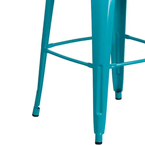 EMMA + OLIVER Commercial Grade 30" H Teal-Blue Metal Indoor-Outdoor Barstool with Back