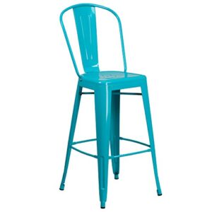 EMMA + OLIVER Commercial Grade 30" H Teal-Blue Metal Indoor-Outdoor Barstool with Back