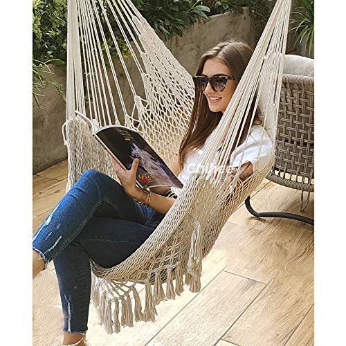 Chihee Hammock Chair Super Large Hanging Chair Soft-Spun Cotton Rope Weaving Chair, Hardwood Spreader Bar Wide Seat Lace Swing Chair Indoor Outdoor Garden Yard Theme Decoration