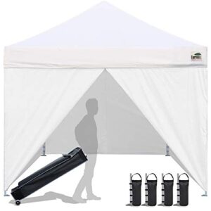 eurmax 10 x 10 pop up canopy commercial tent outdoor instant canopies party shelter with 4 zippered sidewalls and roller bag bonus canopy sand bags(white)