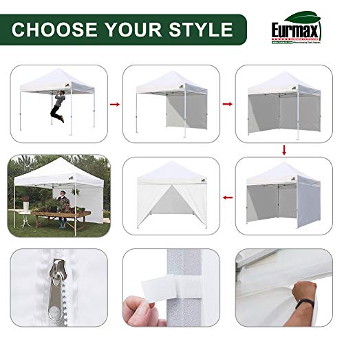 Eurmax 10 x 10 Pop up Canopy Commercial Tent Outdoor Instant Canopies Party Shelter with 4 Zippered Sidewalls and Roller Bag Bonus Canopy Sand Bags(White)