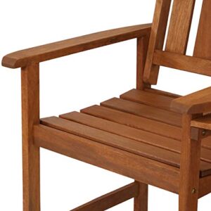 Sunnydaze Meranti Wood with Teak Oil Finish Outdoor Jack-and-Jill Chairs with Attached Table - 2-Chair Tete-a-Tete Furniture Set for Garden, Lawn, Porch, Balcony and Lawn - 65-Inch