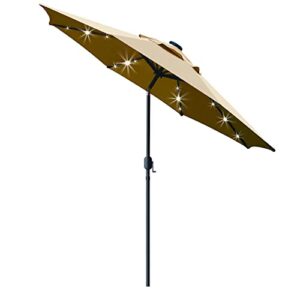sunnyglade 9′ solar led lighted patio umbrella with 8 ribs/tilt adjustment and crank lift system (light tan)