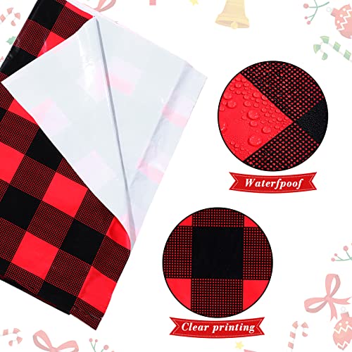 12 Pieces Plastic Checked Picnic Tablecloth Rectangle Disposable Gingham Table Cloth Waterproof Camping Table Covers for Barbecue Holiday Birthday Parties, 54 x 108 Inch, Red Checkered