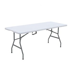lakhow up041 6 foot long portable plastic folding multipurpose utility picnic table with powder coated steel legs and built in carry handle, white