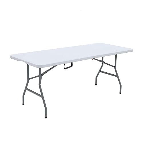 Lakhow UP041 6 Foot Long Portable Plastic Folding Multipurpose Utility Picnic Table with Powder Coated Steel Legs and Built in Carry Handle, White