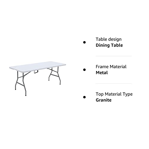 Lakhow UP041 6 Foot Long Portable Plastic Folding Multipurpose Utility Picnic Table with Powder Coated Steel Legs and Built in Carry Handle, White