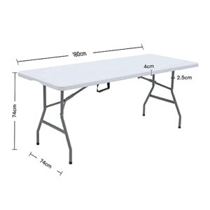 Lakhow UP041 6 Foot Long Portable Plastic Folding Multipurpose Utility Picnic Table with Powder Coated Steel Legs and Built in Carry Handle, White