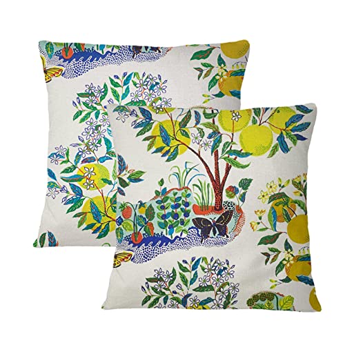 Tritard Outdoor Pillow Covers Set of 2 Lemon Butterfly Pillow Covers Cushion Cover, 18x18 Inches