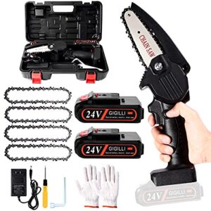 gigilli mini chainsaw with 2 batteries 4 chain, 4-inch mini cordless chainsaw battery powered portable, christmas gift handheld small electric chainsaw for tree trimming branch pruning wood cutting