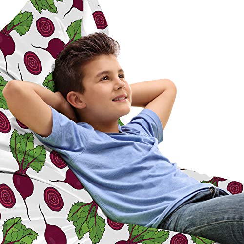 Ambesonne Vegetable Lounger Chair Bag, Hand Drawn Colorful Round Ripe Beet Stems Fresh Leaves Vortex Slices, High Capacity Storage with Handle Container, Lounger Size, White Maroon Fern Green