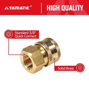 YAMATIC Pressure Washer Quick Connect,3/8 Quick Connect Fitting, 3/8'' Female NPT x 3/8'' Quick Connect, 3/8" Inch Brass Female Quick Connect Coupler, Power Washer Coupler, Rated 5000 PSI (1 PCS)